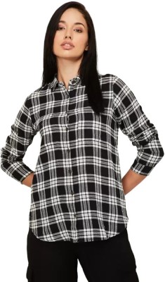 Saira fashion Women Checkered Casual Black Shirt