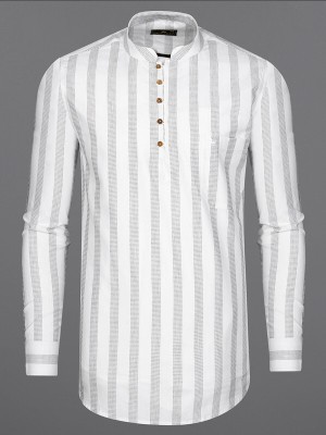 french crown Men Striped Casual White Shirt