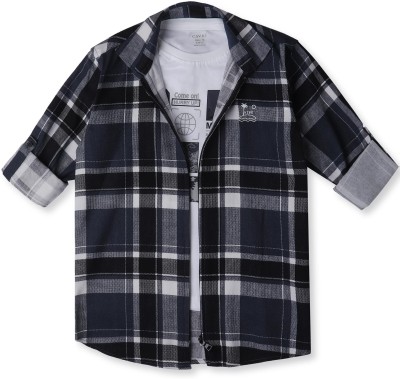 CAVIO Boys Checkered Casual Black Shirt