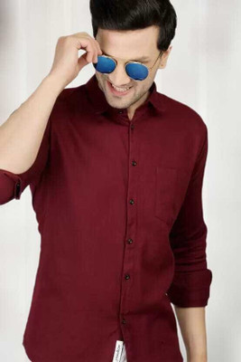 Dadatradings Men Self Design Casual Maroon Shirt