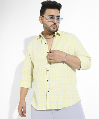 Instafab Plus Men Printed Casual Yellow Shirt