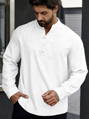 Leriya Fashion Men Solid Casual White Shirt