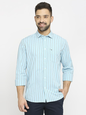 BASICS Men Striped Casual Light Blue Shirt