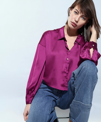 VERO MODA Women Solid Casual Purple Shirt