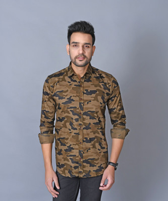 Pactimo Men Military Camouflage Casual Brown Shirt