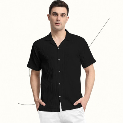 METRON Men Self Design Casual Black Shirt