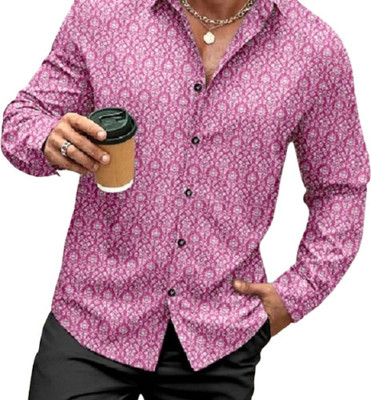 Style Nest Men Printed Casual Pink Shirt
