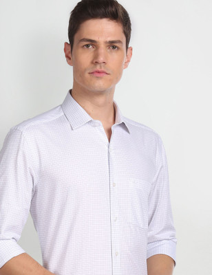 ARROW Men Checkered Formal White Shirt