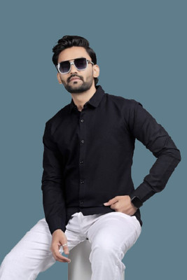 NAJMAFASHION Men Solid Formal Black Shirt