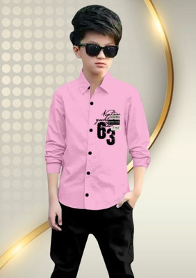 lvama Boys Printed Casual Pink Shirt