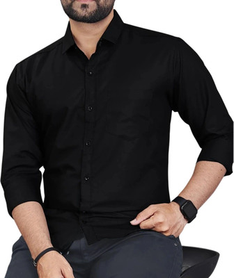 CLOSWIF CREATIONS Men Solid Casual Black Shirt