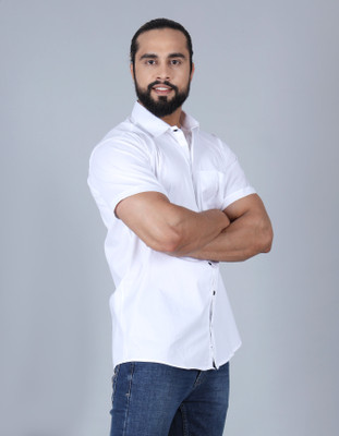 BLEZZA Men Solid Casual White Shirt