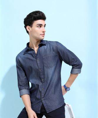 HIGHLANDER Men Solid Casual Dark Blue Shirt