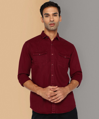 KUONS AVENUE Men Solid Casual Maroon Shirt