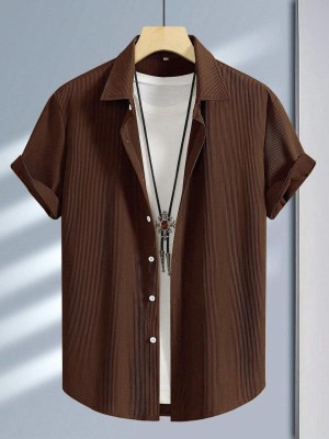 Angel western Men Striped Casual Brown Shirt