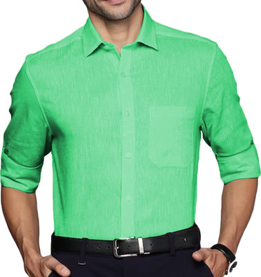 Callibr15 Men Solid Formal Light Green Shirt