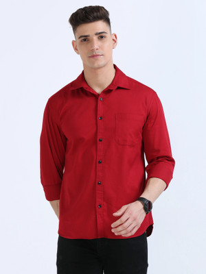 LAST STITCH Men Solid Casual Red Shirt