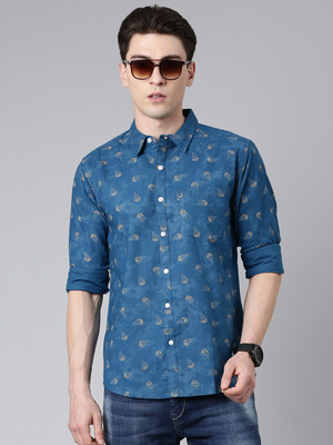 METRONAUT Men Printed Casual Dark Blue, Yellow Shirt