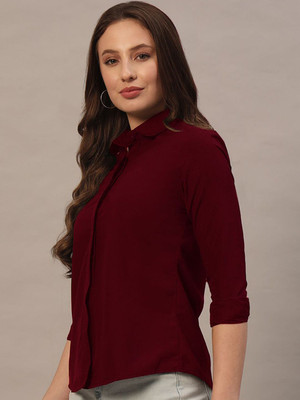 METRONAUT Women Solid Casual Maroon Shirt