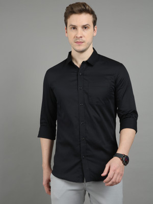 VC Fashion Men Solid Casual Black Shirt
