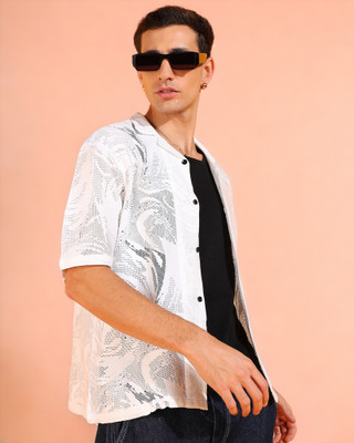 INDICLUB Men Self Design Casual White Shirt