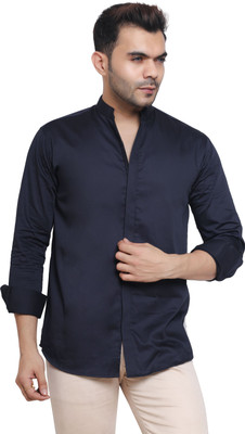 Mculine Men Solid Casual Dark Blue Shirt