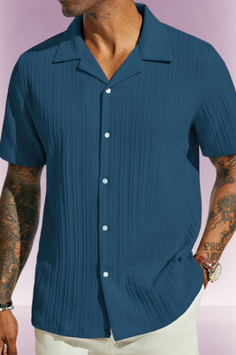 A Dearise Trend Men Solid Casual Blue Shirt