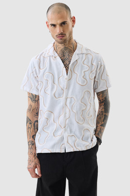 Snitch Men Embroidered Casual White Shirt