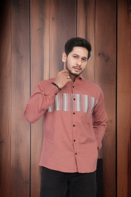 U AND J TREND Men Striped Casual Pink Shirt