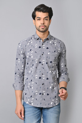 PROTOZONE Men Printed Casual Grey, White, Dark Blue Shirt