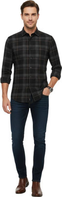 jaks Men Checkered Casual Black Shirt