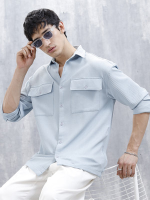 WROGN Men Self Design Casual Blue Shirt