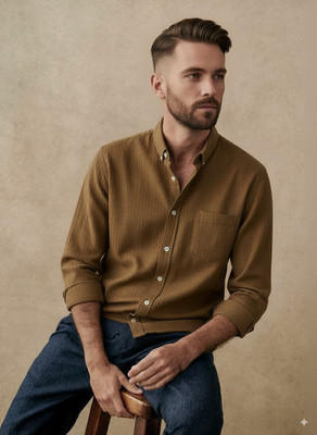 greet fashion Men Solid Casual Brown Shirt