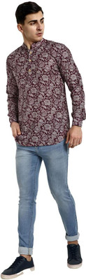 Vardha Men Printed Casual Maroon, White Shirt