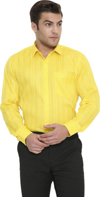 MAHARAJA Men Striped Formal Yellow Shirt