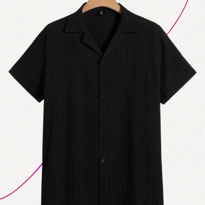 Looksky Men Self Design Casual Black Shirt