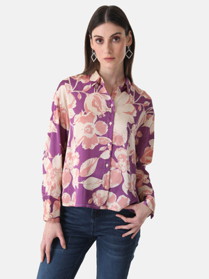 KAZO Women Floral Print Casual Purple Shirt