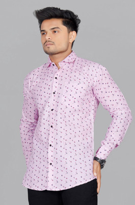 SYLER Men Printed Casual Pink Shirt