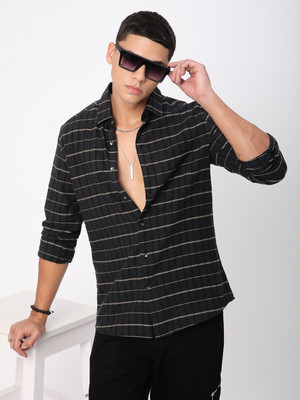 VASTRADO Men Striped Casual Black Shirt