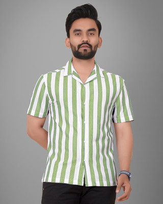 METRONAUT Men Striped Casual Light Green Shirt