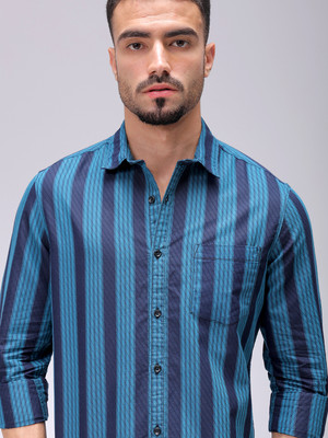 The Indian Garage Co. Men Striped Casual Blue Shirt