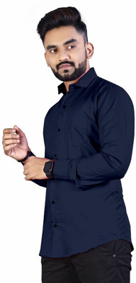UWR Men Solid Casual Dark Blue Shirt
