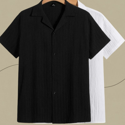 Jenil Fashion Men Self Design Casual Black, White Shirt(Pack of 2)