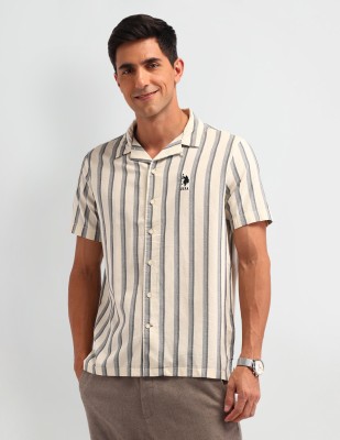 U.S. Polo Assn. Denim Co. Men Striped Casual Beige Shirt