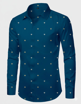 Rudraay Enterprise Men Printed Casual Blue, Gold Shirt