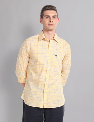 AD by Arvind Men Checkered Casual Yellow Shirt
