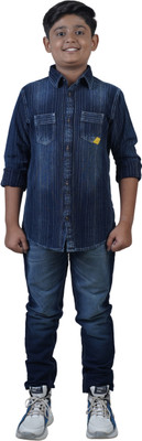 Hubkick Boys Solid Casual Blue Shirt