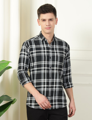 WOXEN Men Checkered Casual Black, White Shirt