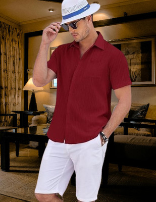 devkivastra Men Self Design Casual Maroon Shirt