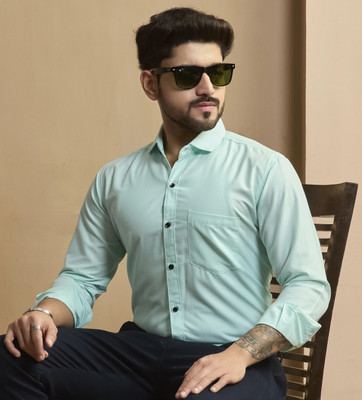 STONEBERG Men Solid Formal Light Blue Shirt